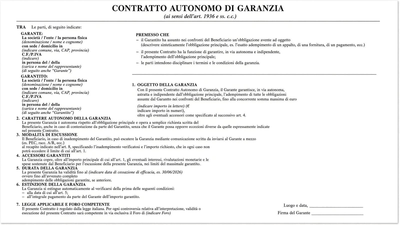 Il Contratto Autonomo di Garanzia